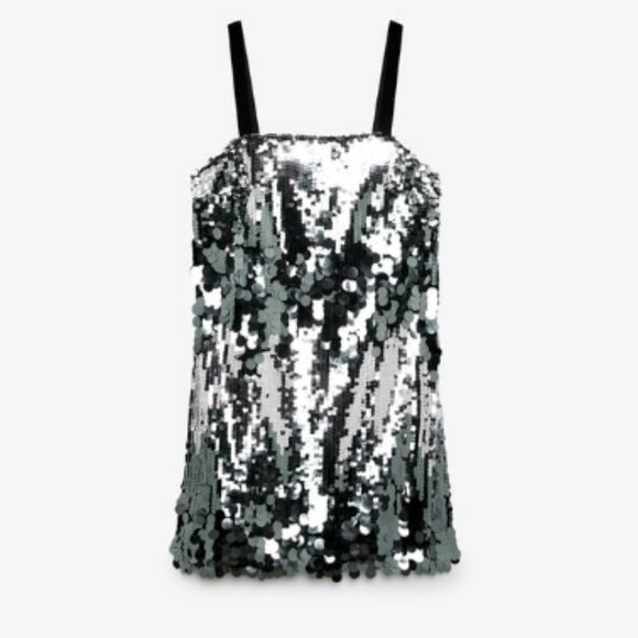 BLOGGER'S FAVE! Zara Silver Sequin Mini Dress Sz XS, L NWT - Picture 12 of 13